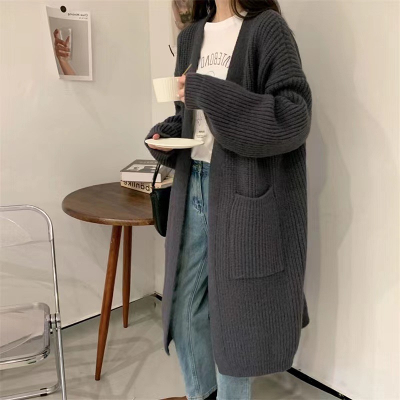 Übergroßer Cardigan mit V-Ausschnitt – Grobstrick-Langpullover mit offener Vorderseite (Einheitsgröße, 7 Farben)_voghion.com