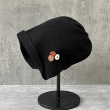 高端法式柔软羊毛水桶帽可折叠女帽优雅保暖秋冬卷边堆堆帽画家帽