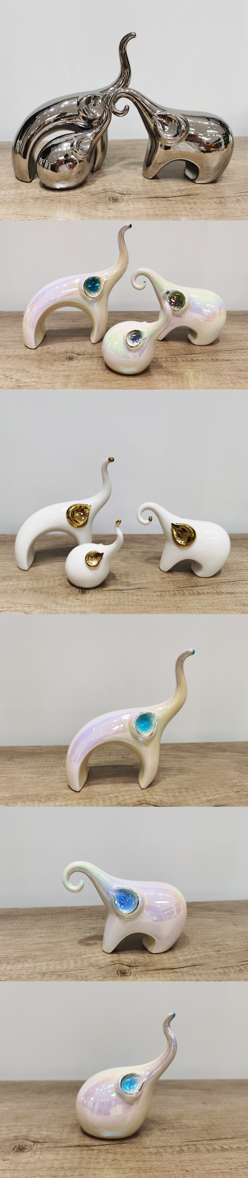 Elephant Three Ceramic Ornaments Home Decoration抽象创意大象一家三口