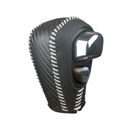 Transmission Leather Gear Shift Cover – Sürətlər qutusu və əl tormozu başlıqları - black-carbon-silver-gray-line