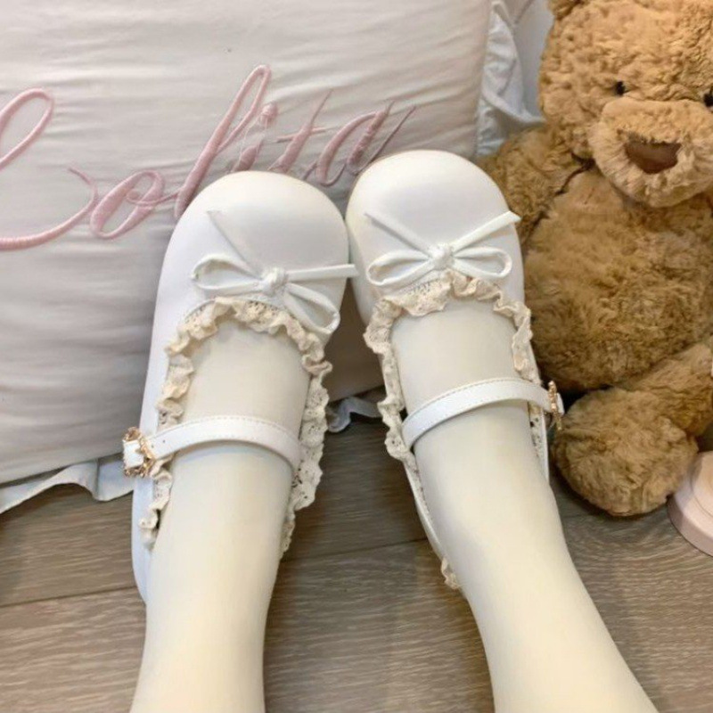 Universal cute genuine Mary Jane shoes flower-shaped with bow flat