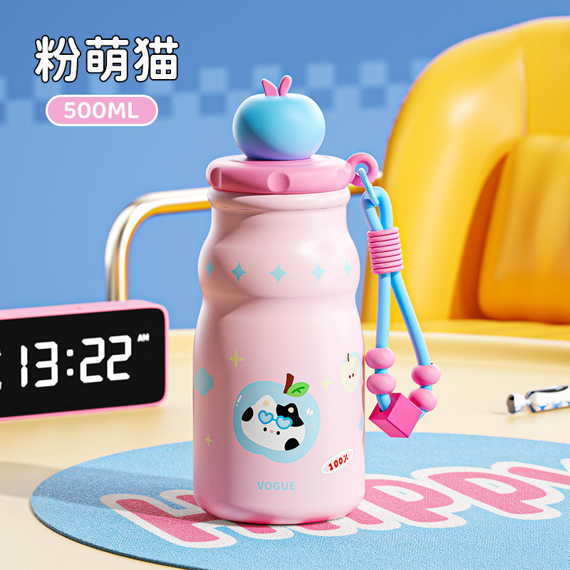 Apple encantadora taza de aislamiento de agua de regalo de cumpleaños para mujeres, taza de bolsillo para estudiantes, botella de paja portátil de dibujos animados