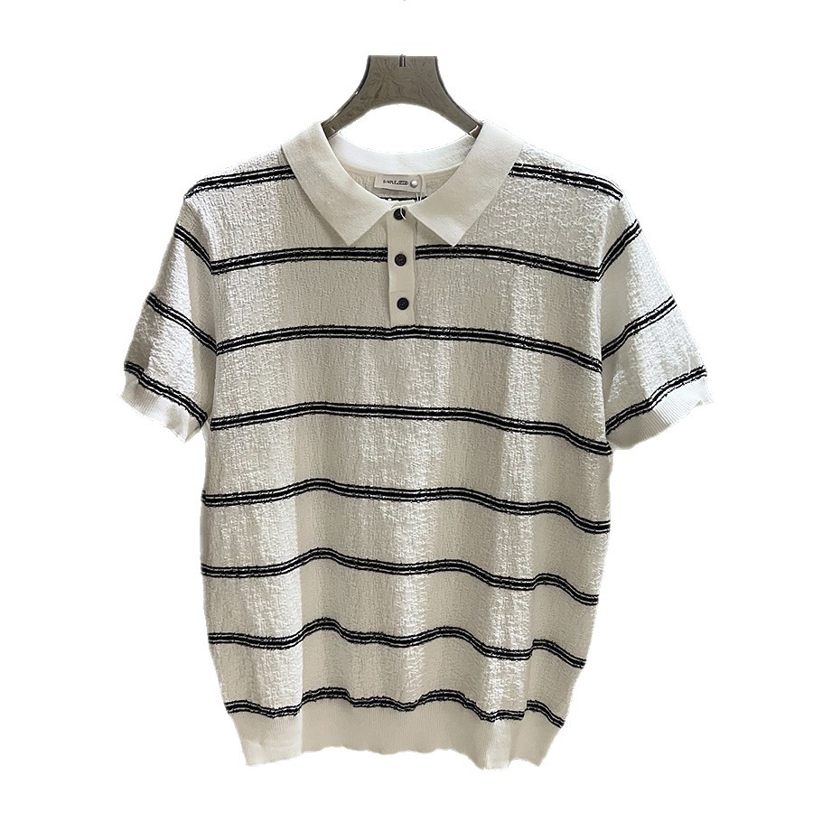 Polo camiseta de punto camiseta de manga corta hombre con solapa estriada textural vieja camiseta de hielo de verano fábrica transfronteriza al por mayor