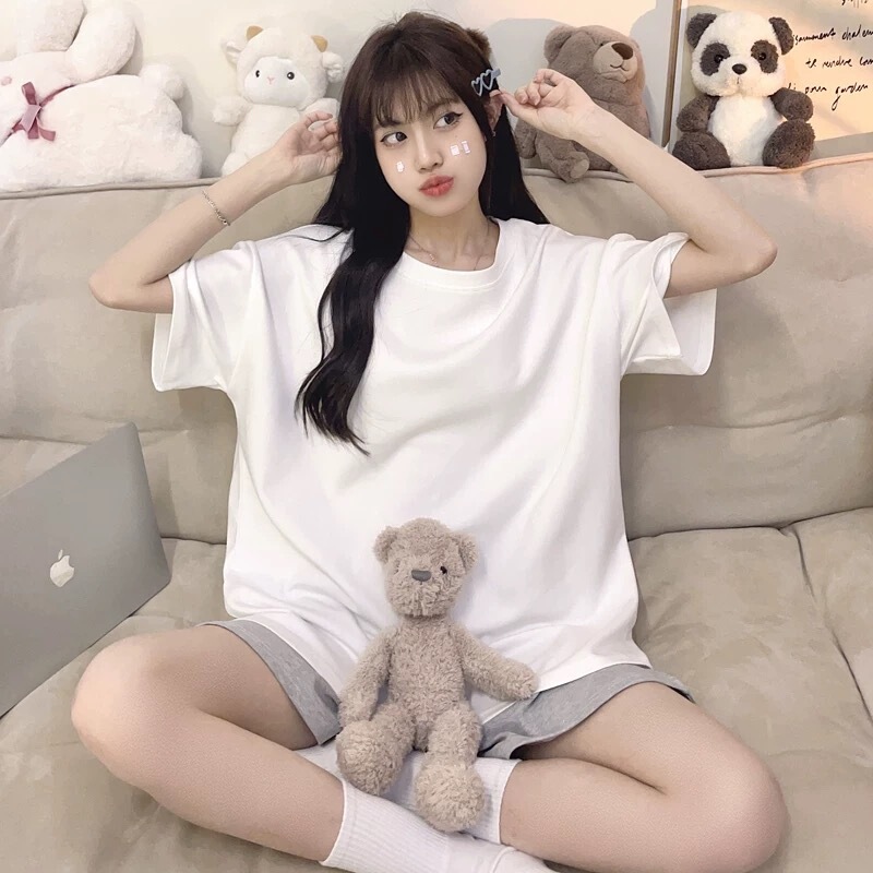 100% Cotton Summer White plus size Short-sleeved T-shirt Women's Simple Casual Loose Base Clothes Ins Top