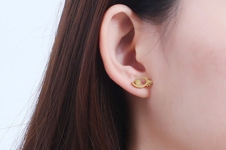 fashion golden eye titanium steel clavicle chain earrings set wholesale Nihaojewelry