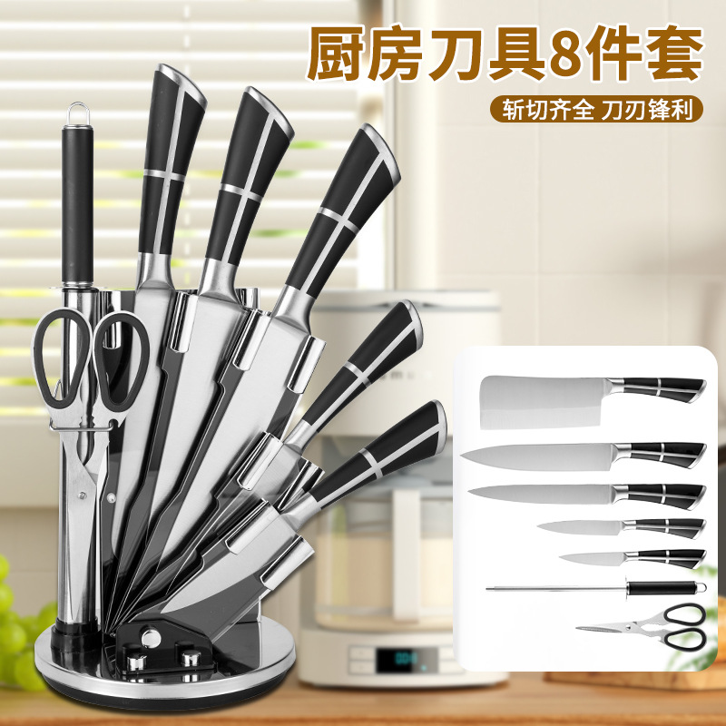 Punto de fábrica Acero inoxidable Cuchillo de mango hueco Cuchillo de herradura Juego de 8 piezas Asiento giratorio de acrílico Juego de 8 piezas Cuchillo