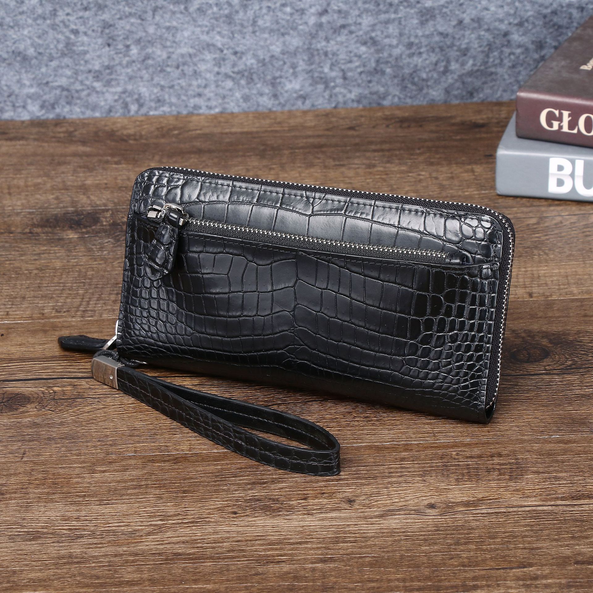 Ví dài nam họa tiết vảy cá sấu phong cách công sở thời trang, kiểu clutch cầm tay tiện lợi chi tiết 1