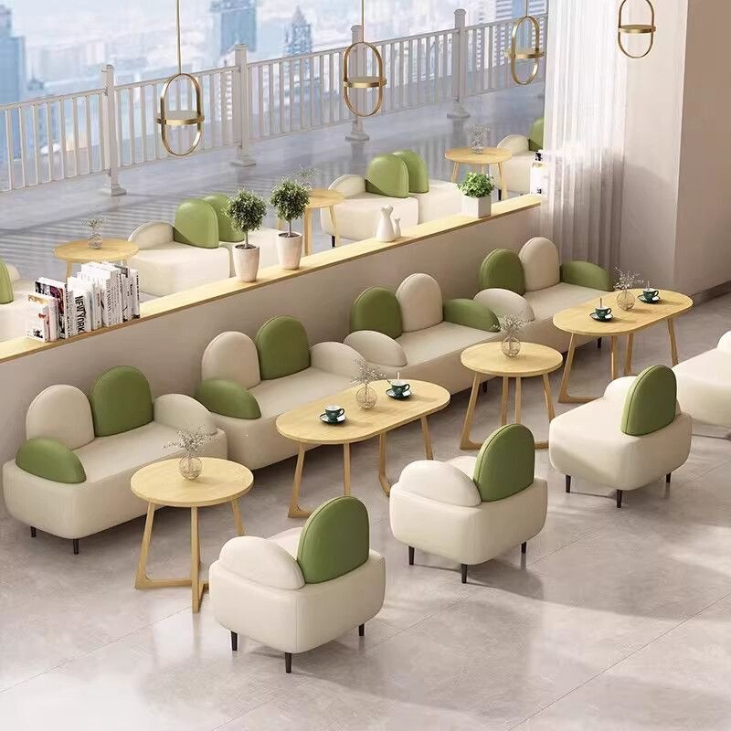 Sofa chair, book bar, lounge bar, coffee shop rest area, single-person solid wood table and chair set, leisure milk tea shop chair and table