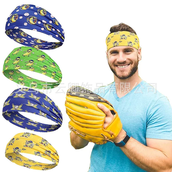 European and American Hot-Selling Outdoor Running Sports Headbands for Men and Women Banana Headbands Headscarf Hair Accessories Sweat-Absorbent Printed Wide-Brimmed Headbands