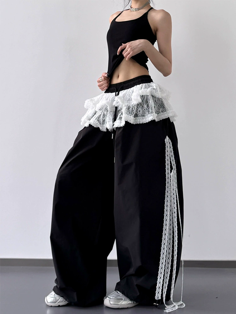 Летние брюки из кружевного дизайна, свободного кроя, высокий пояс, oversize