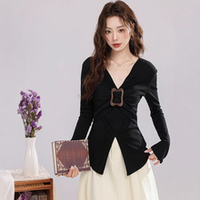 御姐风气质v领长袖T恤女2025年秋季新款设计感修身显瘦上衣打底衫