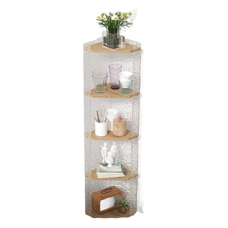 Nuevos cosméticos acrílicos simples, esquinas triangulares de madera maciza, estantes de almacenamiento de esquinas de baño, multiusos multicapa