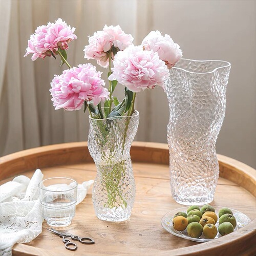 Twist Waist Pearl Point Glass Vase Transparent Flower Pot Water Growing Living Room Ornament Design Style Fresh Flower Dining Table Decoration Set
