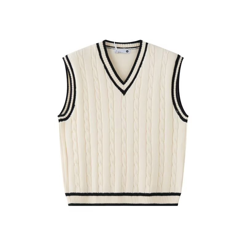College style V-neck sweater vest men's spring and autumn fashion European and American hiphop sleeveless sweater with waistcoat T