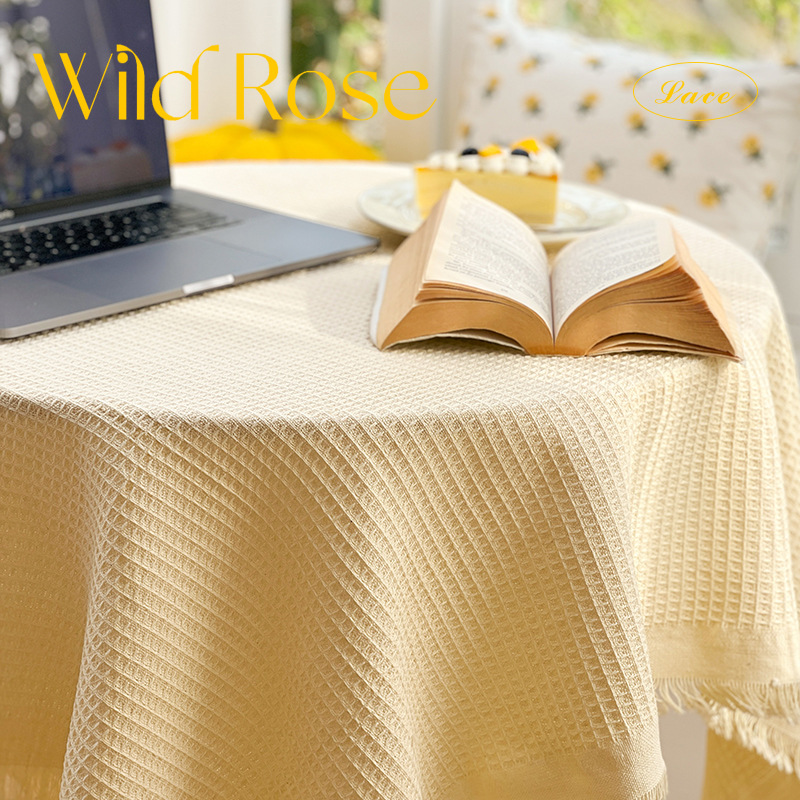 Manto de mesa estilo francés manto de mesa redondo sala de estar nórdica simple blanco ligero lujoso alto sentido cuadrado manto de mesa de té