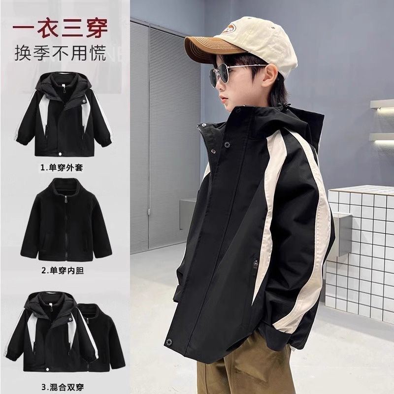 Chaqueta de niño tres en uno más chaqueta gruesa de terciopelo Otoño e invierno Chaquetas de estilo occidental para niños grandes y medianos