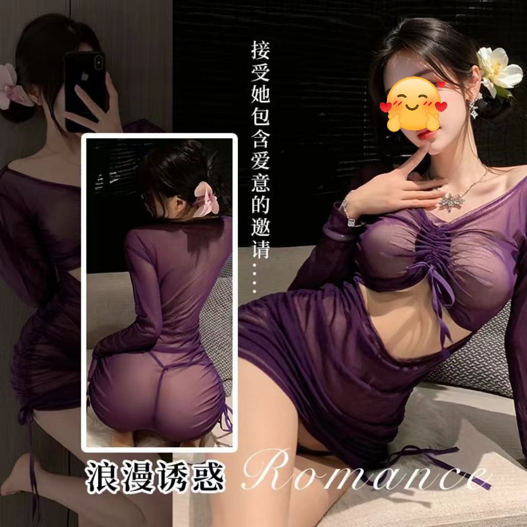 섹시한 속옷, 긴팔 힙 커버 드레스, 유혹적인 섹시한 열정적이고 재미있는 잠옷 세트, 여성용 금욕 362