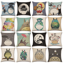 抱枕套亚马逊跨境专供亚麻一件代发卡通动物龙猫可爱wish动画搞怪