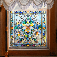 fun-JD129双面彩色复古花纹阳台玻璃窗户美化装饰静电uv窗贴