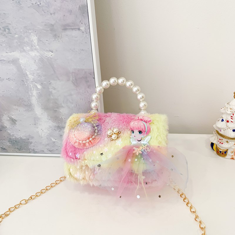 2025 nueva pequeña bolsa de niños de viento de fragancia, mini bolso de perlas, lindos bebés princesas bolso de hombro de peluche