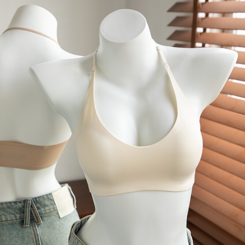 Nude-Feel Seamless Halter Neck Bra for Women with Small Busts, Gathers and Supports Side Breasts, Prevents Sagging, Thin Straps, Comfortable Thin Style, Beautiful Back Bra