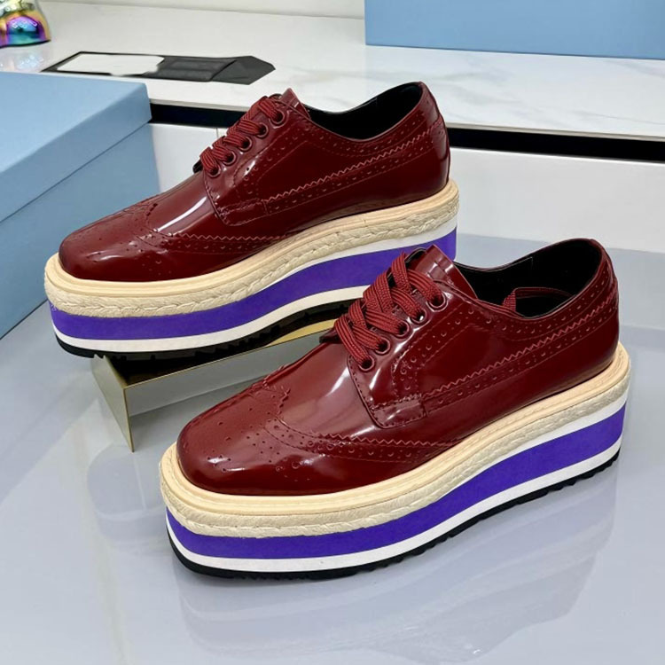 Retro British-Style Square-Toe Espadrille Platform Loafers with Lace-Up Design, Carved Rainbow Sole, and Wedge Heel for Height Increase
