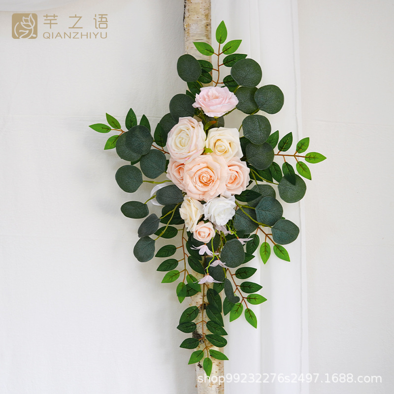 亞馬遜熱銷粉色仿真絹花婚禮慶典儀式裝飾背景歐式玫瑰戶外森系