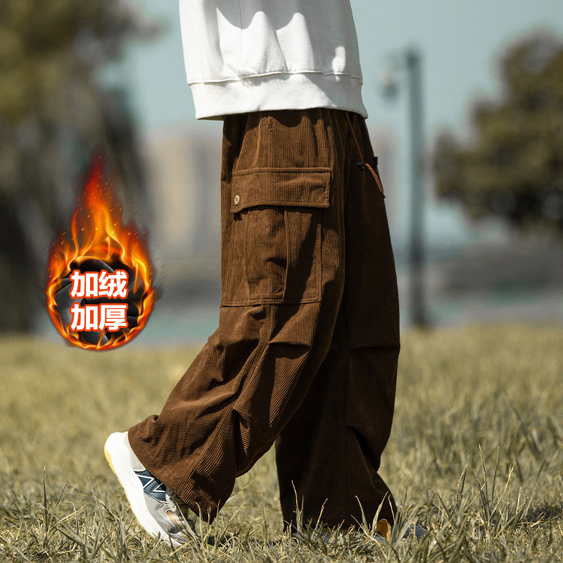 Monos de cityboy de estilo japonés para hombres otoño e invierno más tamaño deportes y ocio forrados de lana engrosada PANA pantalones sueltos de pierna ancha