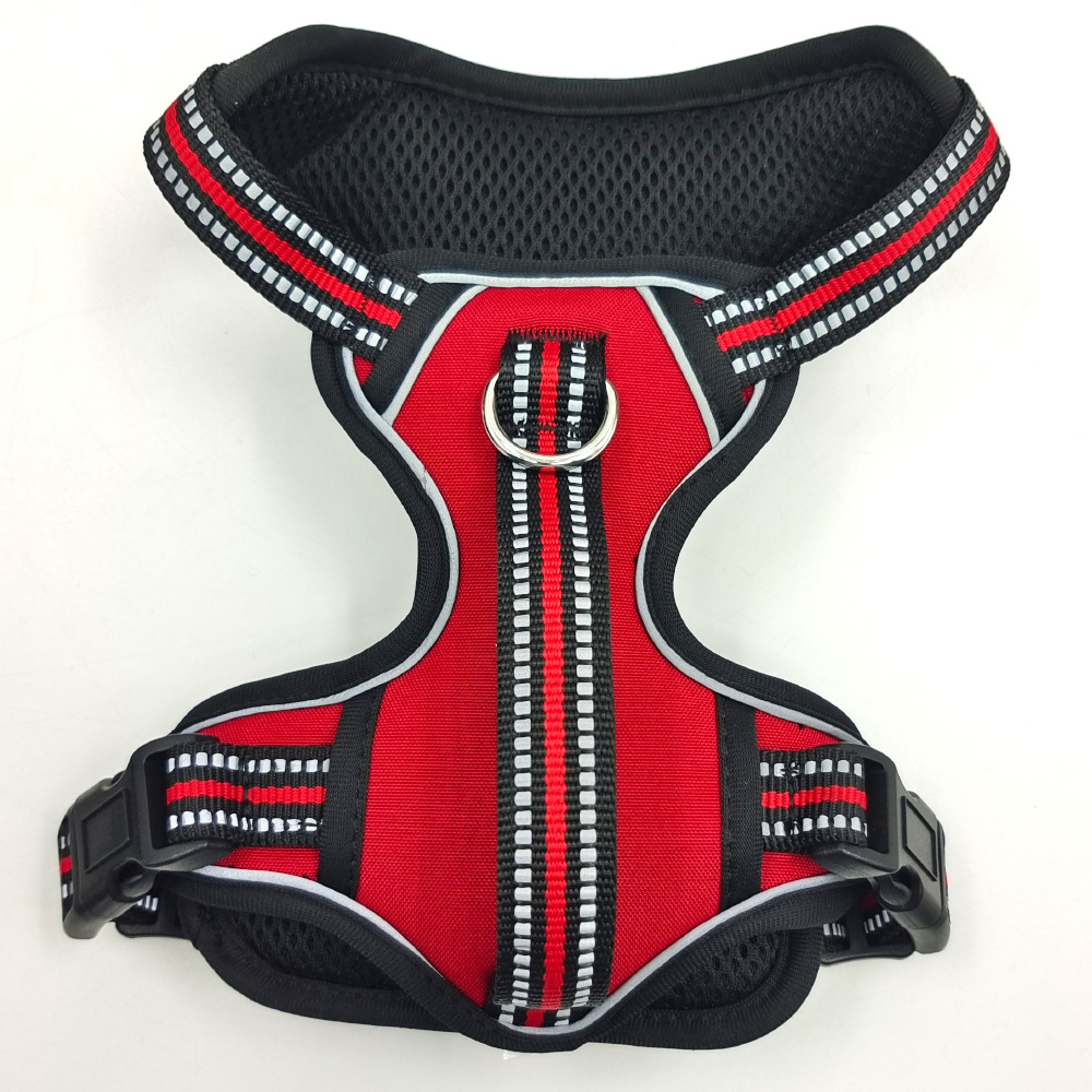Pecho de mascota espalda reflectante cómodo a prueba de explosiones mango vertical pecho trasero traje de tracción perro caminando con mango chaleco de doble capa
