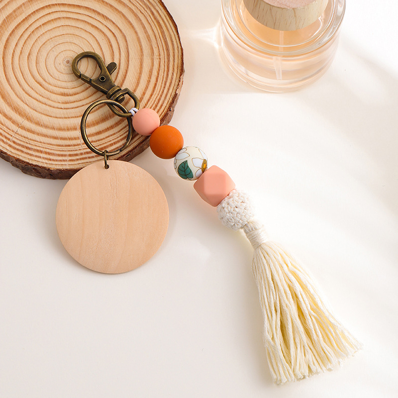 30g Weight Keychain Classification 1 Piece Quantity Holiday, Daily Occasion Wood, Silica Gel Material Flower Pattern All Seasons Season Vacation, Classic Style Style 1 Piece Vacation Classic Style Flower Wood Silica Gel Keychain 9