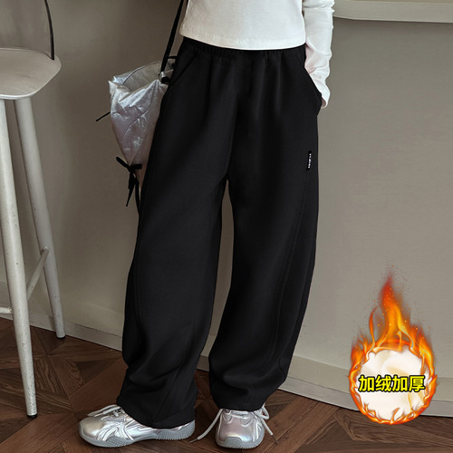 Children's Sports Pants 2025 Autumn/Winter New Middle-Size Kids Trendy Korean Style Casual Pants Children's Curved Blade Fleece Leggings