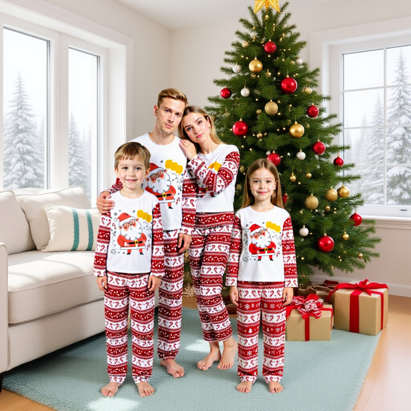 Aliexpress Cross-Border Popular Christmas Cartoon Print Parent-Child Suit Holiday Cute Round Neck Long-Sleeved Home Wear Pajamas Aliexpress Cross-Border Popular Christmas Cartoon Print Parent-Child Suit Holiday Cute Round Neck Long-Sleeved Home Wear Pajamas