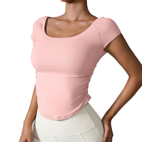 ins2024 Cross-border Tight-Fit Sports Short-Sleeved Running Training Quick-Drying Shirt Short Sleeve Thin Bare Feeling Lulu Yoga Wear for Women