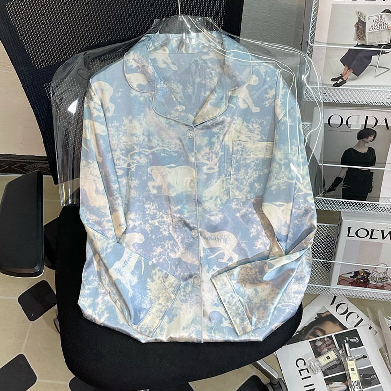 Pijamas de seda artificial para mujeres 2023 Primavera y otoño de manga larga de seda de hielo suelta talla grande traje de mujer de una sola pieza de entrega