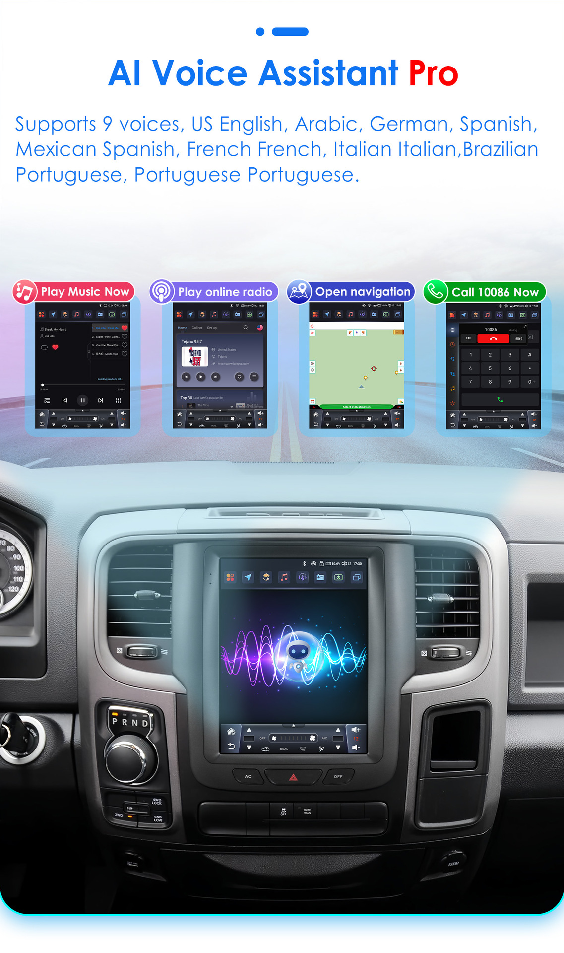 Suitable for Dodge Ram1500 Ram 13-18 Android Large-Screen Central Control Car Navigation Vertical Screen Gps All-In-One Machine