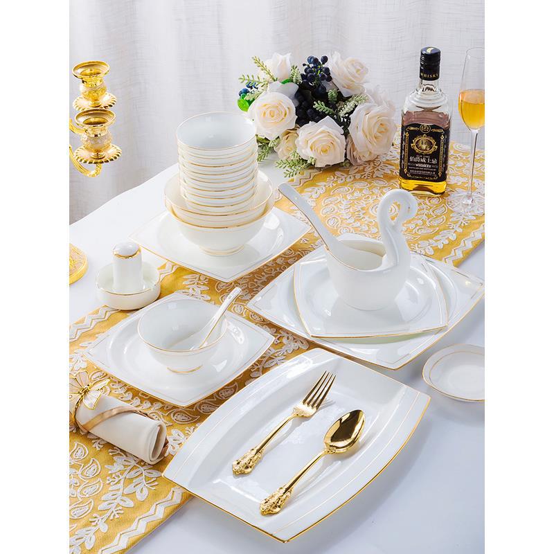 Jingdezhen European-style hand-painted gold microwave bone china tableware suit wholesale Bowl plate home wedding housewarming gift Jingdezhen European-style hand-painted gold microwave bone china tableware suit wholesale Bowl plate home wedding housewarming gift