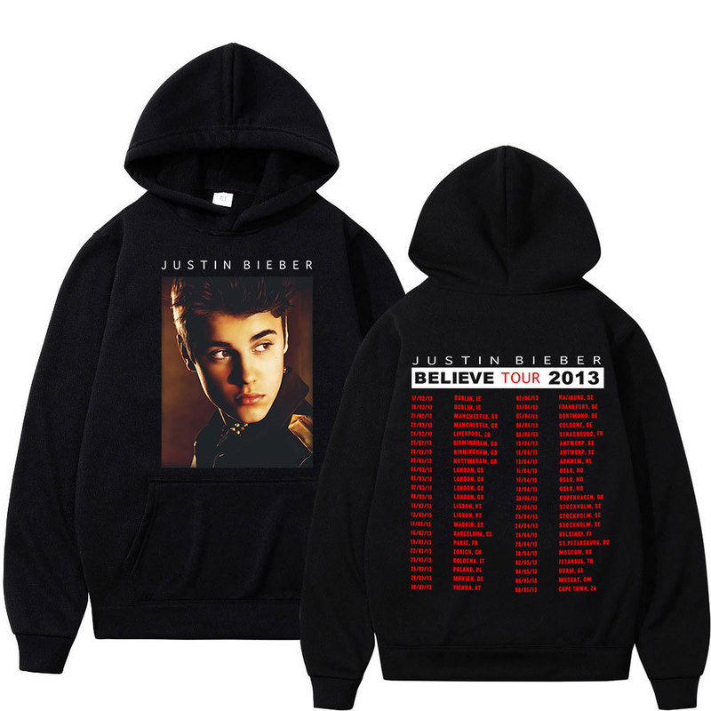 Rapper Justin Bieber Believe Tour 2013 Merchandise Sweatshirt Men's and Women's High-Quality Long Sleeve Sportswear