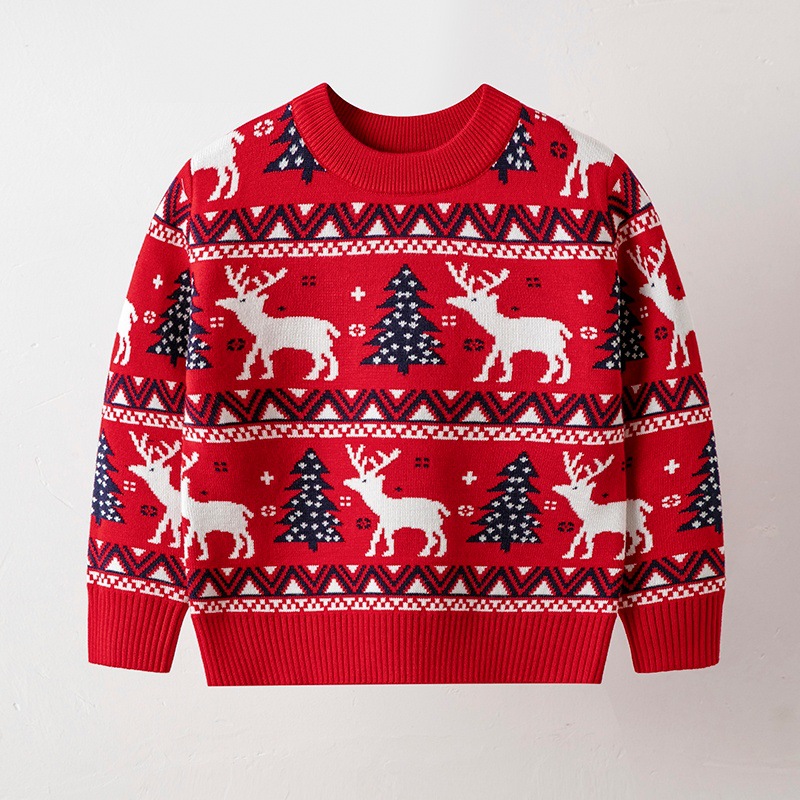 Suéter Navideño de Reno para Niños, Otoño-Invierno, Cuello Redondo, Ropa de Base para Niños y Niñas, Conjunto Familiar, Prenda de Punto para Comercio Exterior