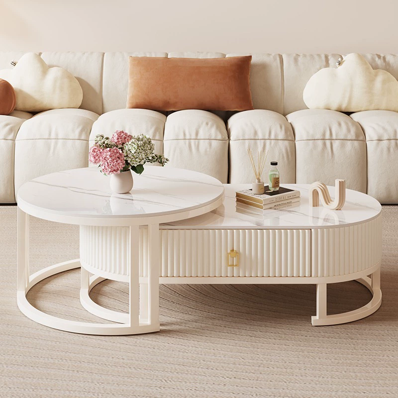 Coffee table set, modern luxury, gold or white frame, sizes 70+100 cm or 80+120 cm