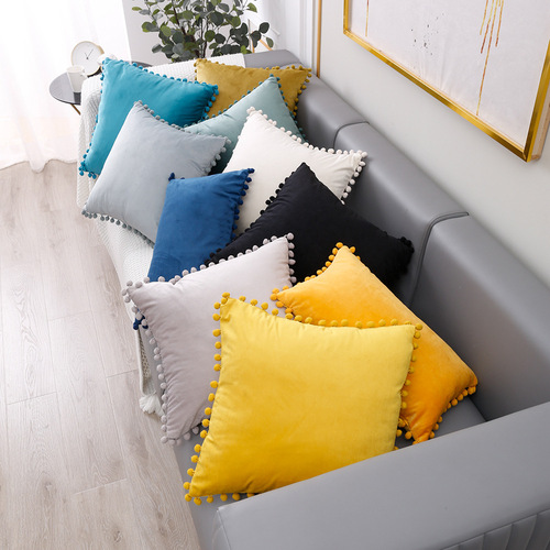 Velvet Pillowcase Fur Ball Waist Support WISH Factory