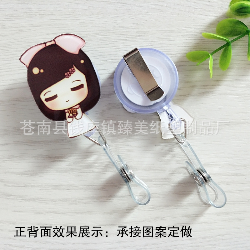 Nueva linda moda coreana de dibujos animados hebilla fácil de tirar tarjeta de trabajo clip de insignia certificado hebilla telescópica clip de insignia al por mayor