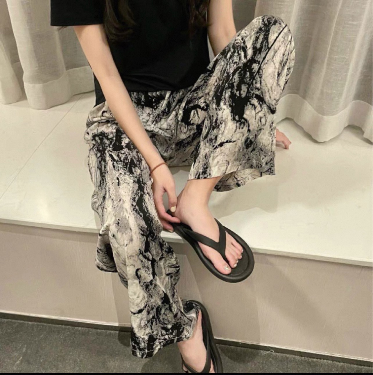 면 실크 와이드 팬츠 - Yanyu Jiangnan