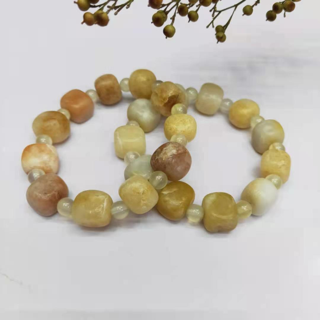 Factory wholesale of natural square yellow jade irregular combination bracelets, diy yellow jade bracelets, Buddhist prayer beads and lucky charms detail image 11