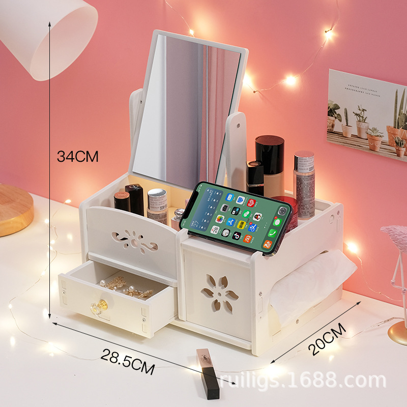 Espejo de maquillaje espejo portátil chica Internet celebridad escritorio vestidor espejo estudiante dormitorio tocador simple espejo con caja de almacenamiento