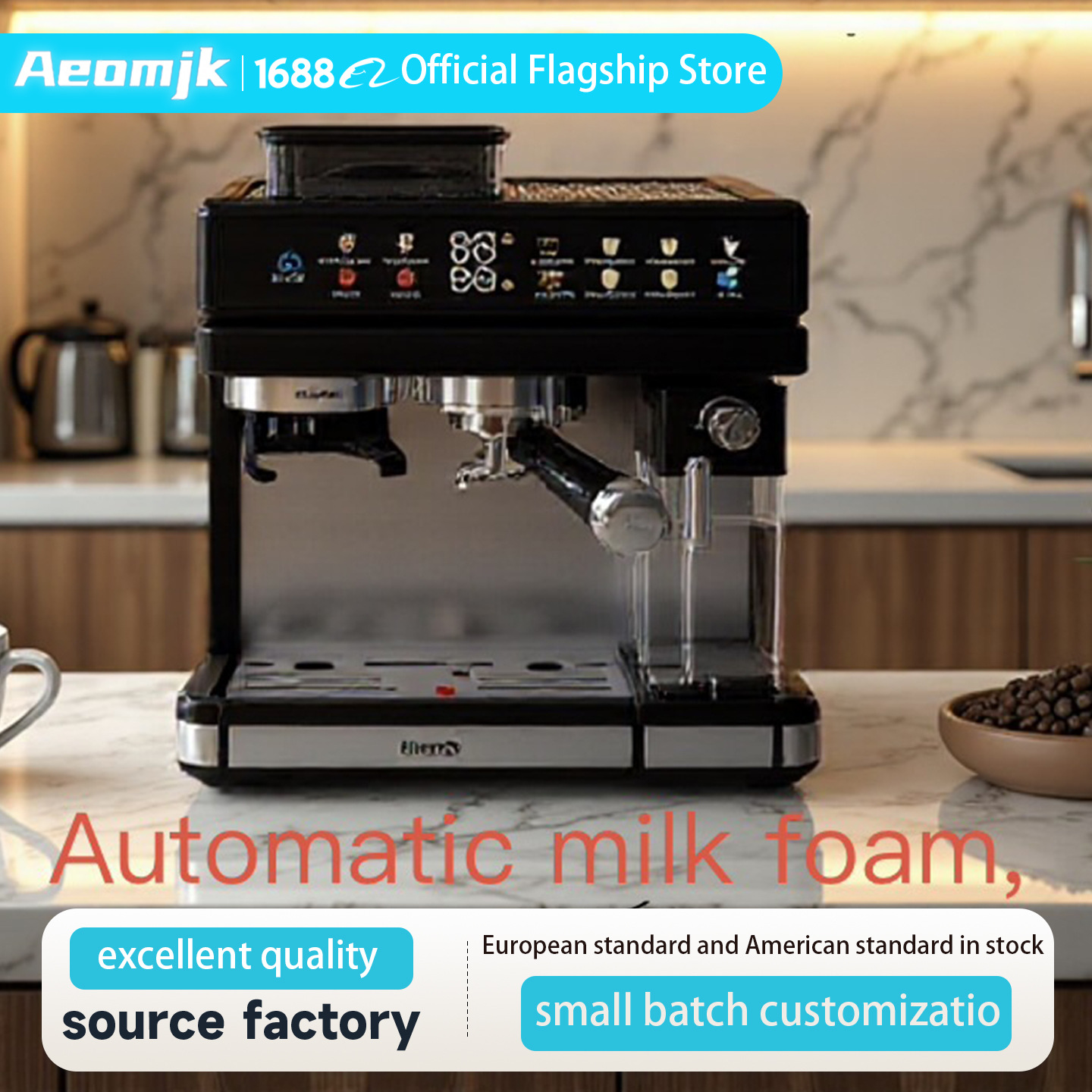 Cross-Border European Standard Grinding, Extraction, Heating, Household Three-In-One Italian Semi-Automatic Milk Frothing Commercial Coffee Machine