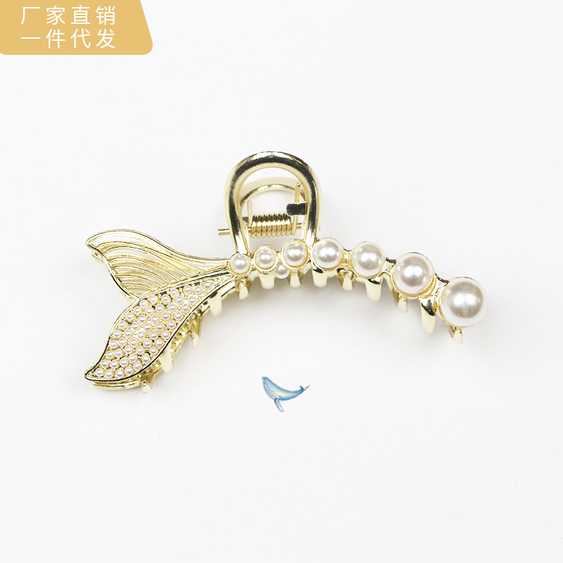 8.7CM mermaid Hair Grip Pearl Hairpin Hindbrain Shark Clamp grace temperament Headdress