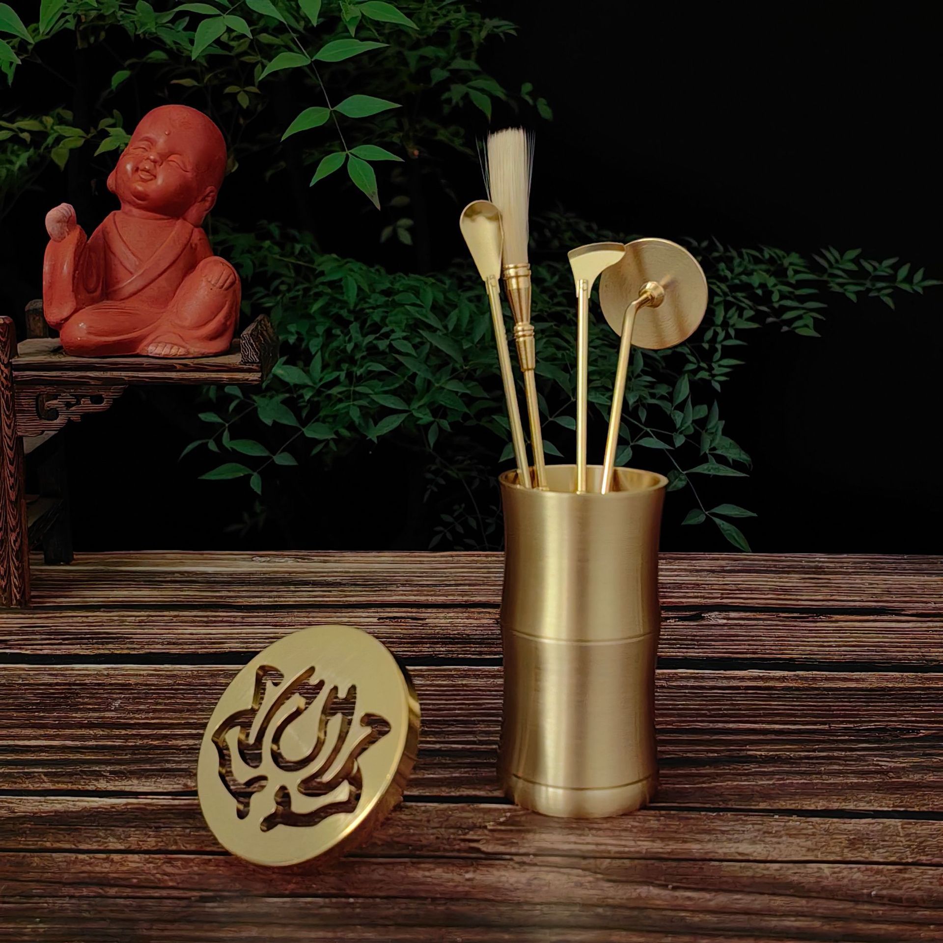 황동 인장 5종 세트 + 대나무 병