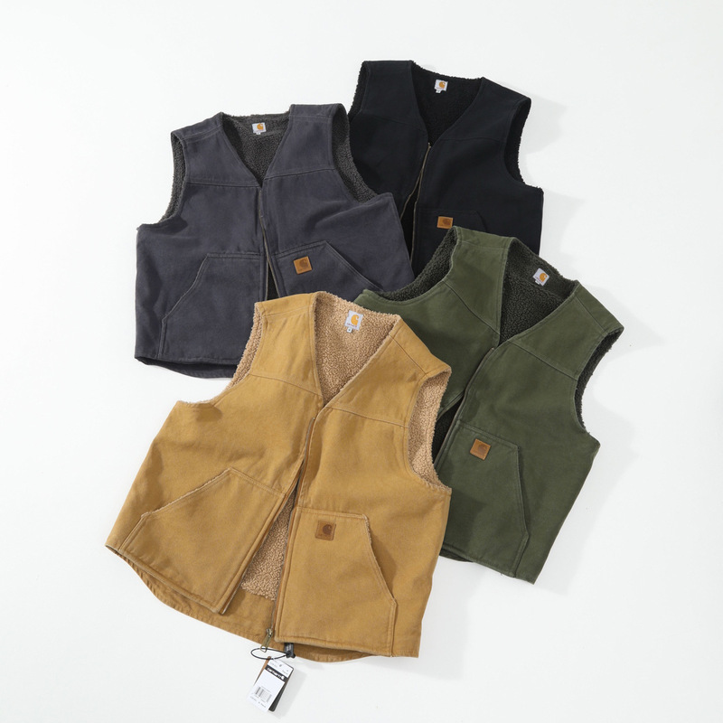 Car Duck Sherpa-Lined Vest V26 American Retro Style Fleece-Lined Workwear Vest Jacket