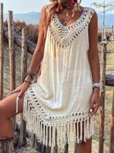 J 30501 Colorful Ball Lace Trim V Neck Beach Cover Up ��ɫС