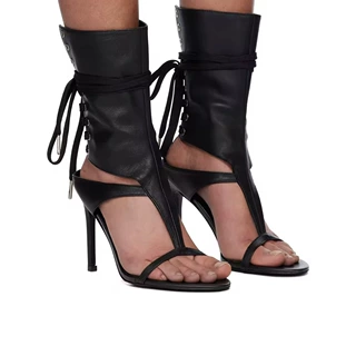 跨境外贸时尚高跟露趾凉鞋后跟系带绑带凉靴T字带高跟鞋sandals